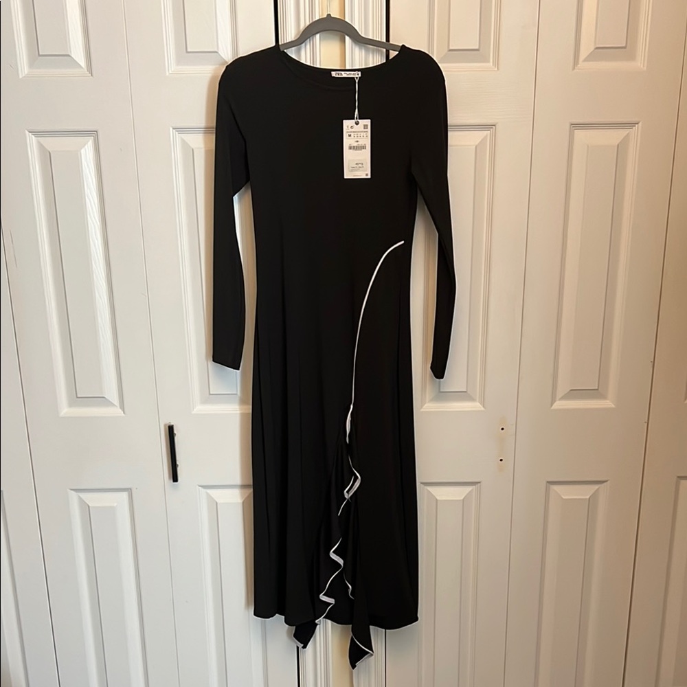 Zara Black Sheath Dress Long Sleeve Crew Neck